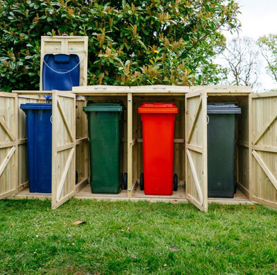 Shireburn Quad Wheelie Bin Store - Timber - L80.4 x W284 x H120 cm - Fits 4 x 240L Wheelie Bins - 3