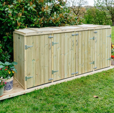 Shireburn Quad Wheelie Bin Store - Timber - L80.4 x W284 x H120 cm - Fits 4 x 240L Wheelie Bins - 4