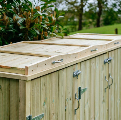 Shireburn Quad Wheelie Bin Store - Timber - L80.4 x W284 x H120 cm - Fits 4 x 240L Wheelie Bins - 6
