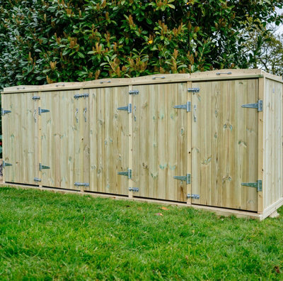 Shireburn Quintet Wheelie Bin Store - Timber - L64 x W297 x H120 cm - Fits 5 x 140L Wheelie Bins