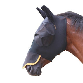 Shires Stretch Horse Fly Mask With Nose Jet Black (Pony)
