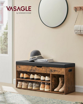 Shoe Bench, Padded Seat Storage, 3 Compartment Organizer, Concealed ...