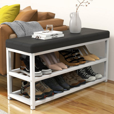 Shoe Bench Shoe Storage Rack Cabinet Organiser with Cushion Padded Seat ...