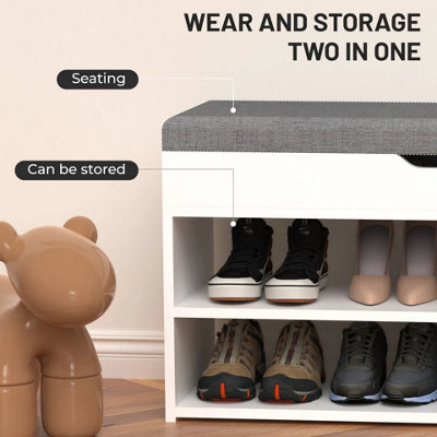 Shoe Bench Storage Rack Cabinet Organiser with Padded Cushion Seat