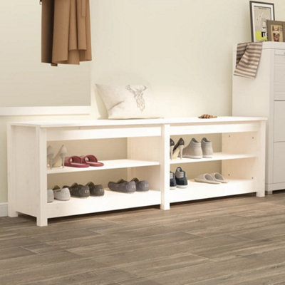Shoe Bench White 160x36.5x50 cm Solid Wood Pine