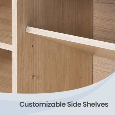 Shoe Bench with Cushion, 10-Compartment Storage Bench with Padded Seat, Adjustable Shelves, for Bedroom, Oak Colour