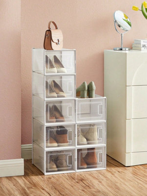 Shoe Boxes, Pack Of 8 Stackable Shoe Storage Organisers, Foldable And ...