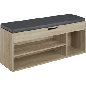Shoe cabinet Natalya with 4 storage spaces and seat - Wood light, oak Sonoma