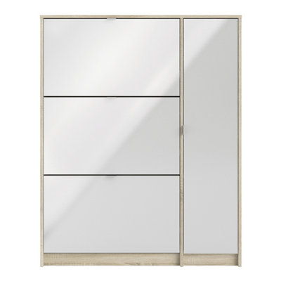 Shoe cabinet w. 3 tilting doors and 2 layers +  1 door