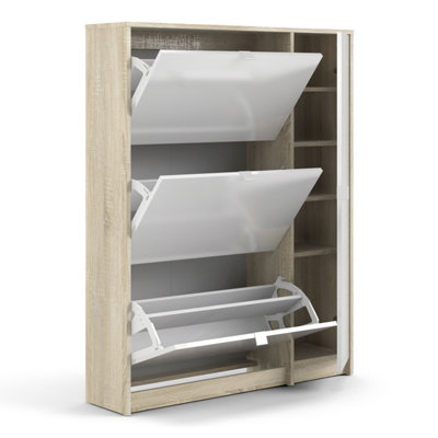 Shoe cabinet w. 3 tilting doors and 2 layers +  1 door