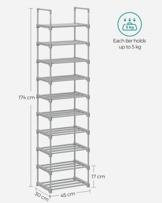 Shoe Rack, 10-Tier Metal Shoe Storage Organiser, Customisable Design ...