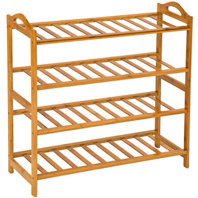 Shoe Rack - 4 shelves with 2 handles, 67.5 x 26 x 68 cm - - brown