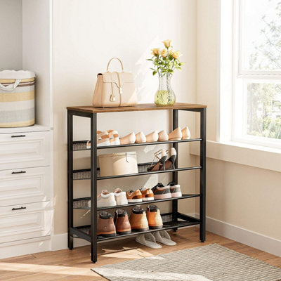 Shoe Rack, 5-Tier Shoe Organizer Shelf, 75 x 30 x 85.1 cm, with Flat & Slant Adjustable Shelf, Shoe Storage Organiser for Entryway