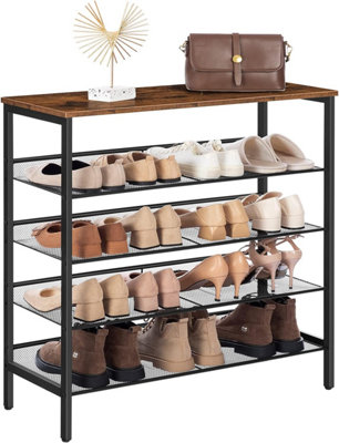 Shoe Rack, 5-Tier Shoe Organizer Shelf, 75 x 30 x 85.1 cm, with Flat & Slant Adjustable Shelf, Shoe Storage Organiser for Entryway