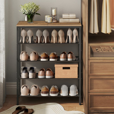 Shoe Rack, 5-Tier Shoe Storage with Shelves and Large Top, Adjustable ...