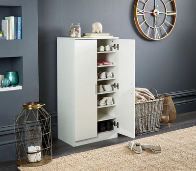 Shoe Rack 7-Tier Fits Size 13 Boots White , 2 Doors, 6 Shelves, 55x35.5x108cm