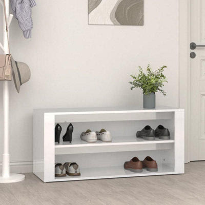 Shoe Rack High Gloss White 100x35x45 cm Engineered Wood DIY at B Q