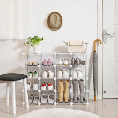 Shoe Rack, Modular DIY Storage Unit Metal Wire Grid, Interlocking Shoe ...