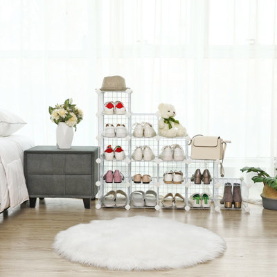 Shoe Rack, Modular DIY Storage Unit Metal Wire Grid, Interlocking Shoe ...