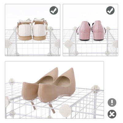 Shoe Rack, Modular DIY Storage Unit Metal Wire Grid, Interlocking Shoe ...