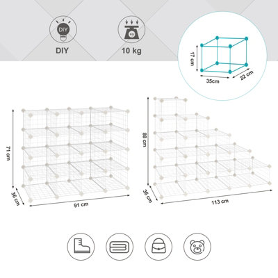 Shoe Rack, Modular DIY Storage Unit Metal Wire Grid, Interlocking Shoe ...