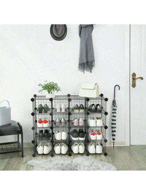 SHOE RACK, MODULAR DIY STORAGE UNIT METAL WIRE GRID, INTERLOCKING SHOE ...