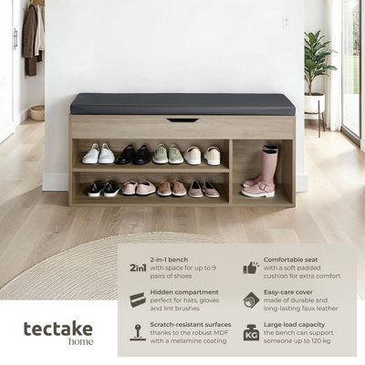 Shoe Rack Natalya - 4 storage spaces, bench seat cushion, for 9 pairs ...