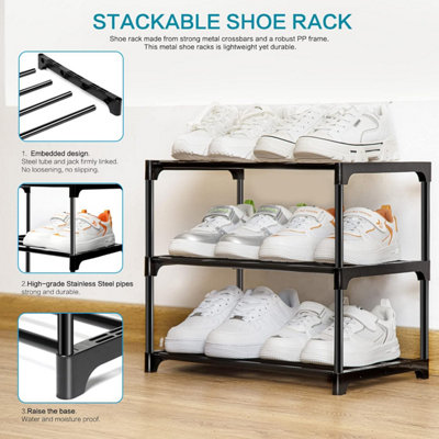 Shoe Rack, Stackable Small Shoe Rack, 3 Tier, Footwear Storage