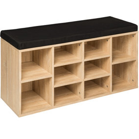 Shoe Rack, storage cabinet with bench - black/light oak