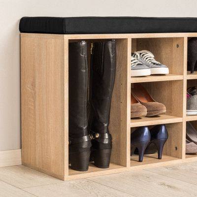 Shoe Rack, storage cabinet with bench - black/light oak