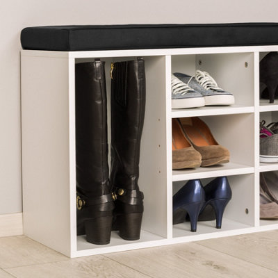 Shoe Rack, storage cabinet with bench - black/white