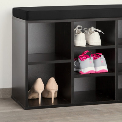 Shoe Rack, storage cabinet with bench - black