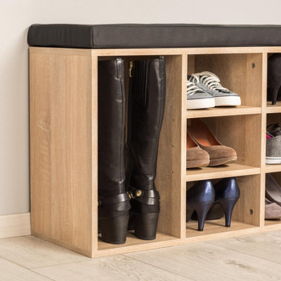 Shoe Rack, storage cabinet with bench - dark grey/light oak