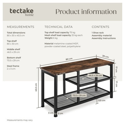 Shoe Rack Taunton - surface shelf and 2 grid shelves, industrial style ...