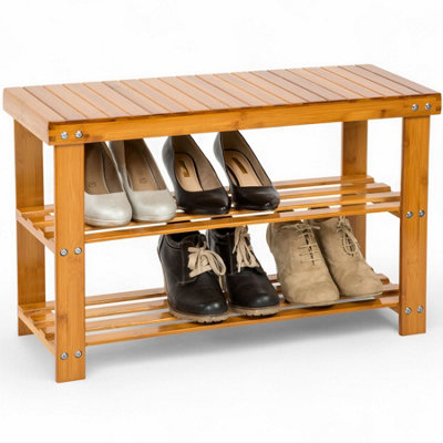 Shoe Rack - with bench, 3 levels of shelving, 70 x 28 x 45.5 cm - - brown