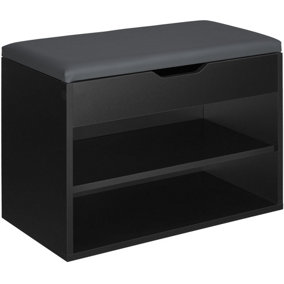 Shoe storage bench Jasmina with 2 shelves and hinged lid - black