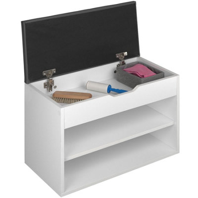 Shoe storage bench Jasmina with 2 shelves and hinged lid - white
