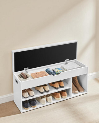 Shoe Storage Bench, Padded Seat, 3 Compartments, Concealed Storage ...