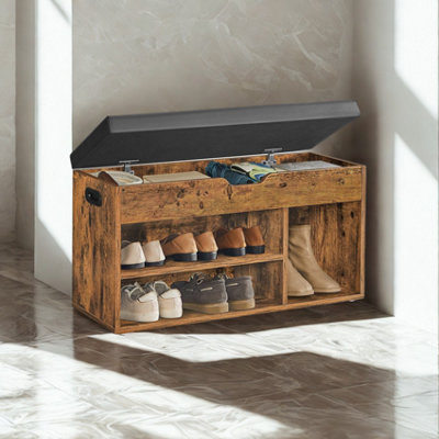 Shoe Storage Bench With Cushioned Seat and Compartments