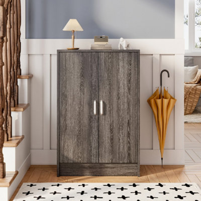 Shoe Storage Cabinet with 2 Doors 6 Tier Wooden Shoe Storage Organizer for Entryway Hallway
