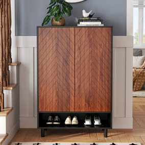 Shoe Storage Cabinet with 2 Doors for Entryway Wood 6 Tier Shoe Cabinet