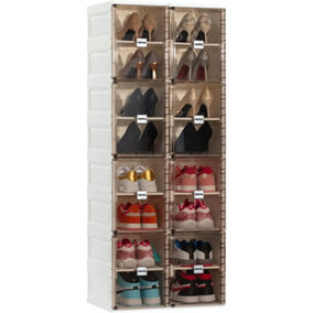 Shoe Storage Organizer Foldable Cabinet with Doors Stackable Shoe Rack Organizer 16Pairs