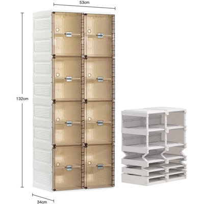Shoe Storage Organizer Foldable Cabinet with Doors Stackable Shoe Rack Organizer 16Pairs