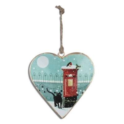 Shoeless Joe Cat and Red Post Box Heart-Shaped Metal Christmas Tree ...