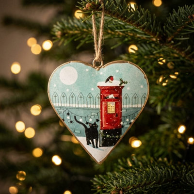 Shoeless Joe Cat and Red Post Box Heart-Shaped Metal Christmas Tree ...