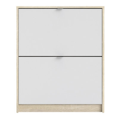 Shoes Shoe cabinet  w. 2 tilting doors and 1 layer Oak structure White