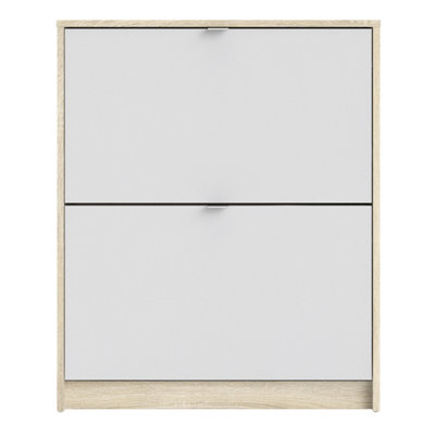 Shoes Shoe cabinet  w. 2 tilting doors and 2 layers Oak structure White
