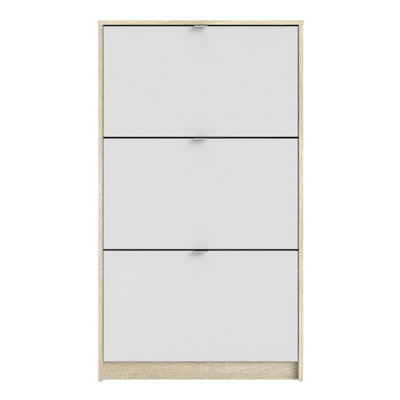 Shoes Shoe cabinet  w. 3 tilting doors and 1 layer Oak structure White