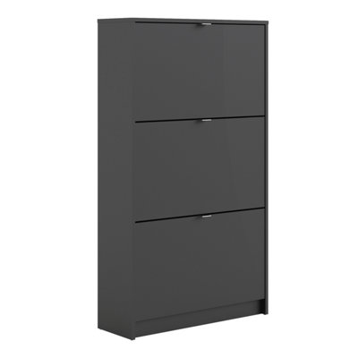 Shoes Shoe cabinet  w. 3 tilting doors and 2 layers Matt Black