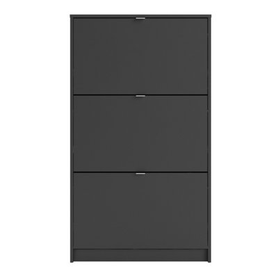 Shoes Shoe cabinet  w. 3 tilting doors and 2 layers Matt Black